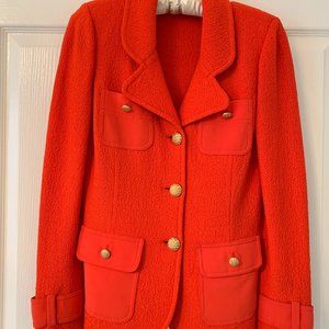 St John Knit Orange Boucle Jacket & Skirt, Size 2, Excellent Condition